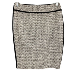 Ann Taylor Skirt Womens Sz 4 Ivory Black Cotton Tweed Pencil Lined‎ Back Zip